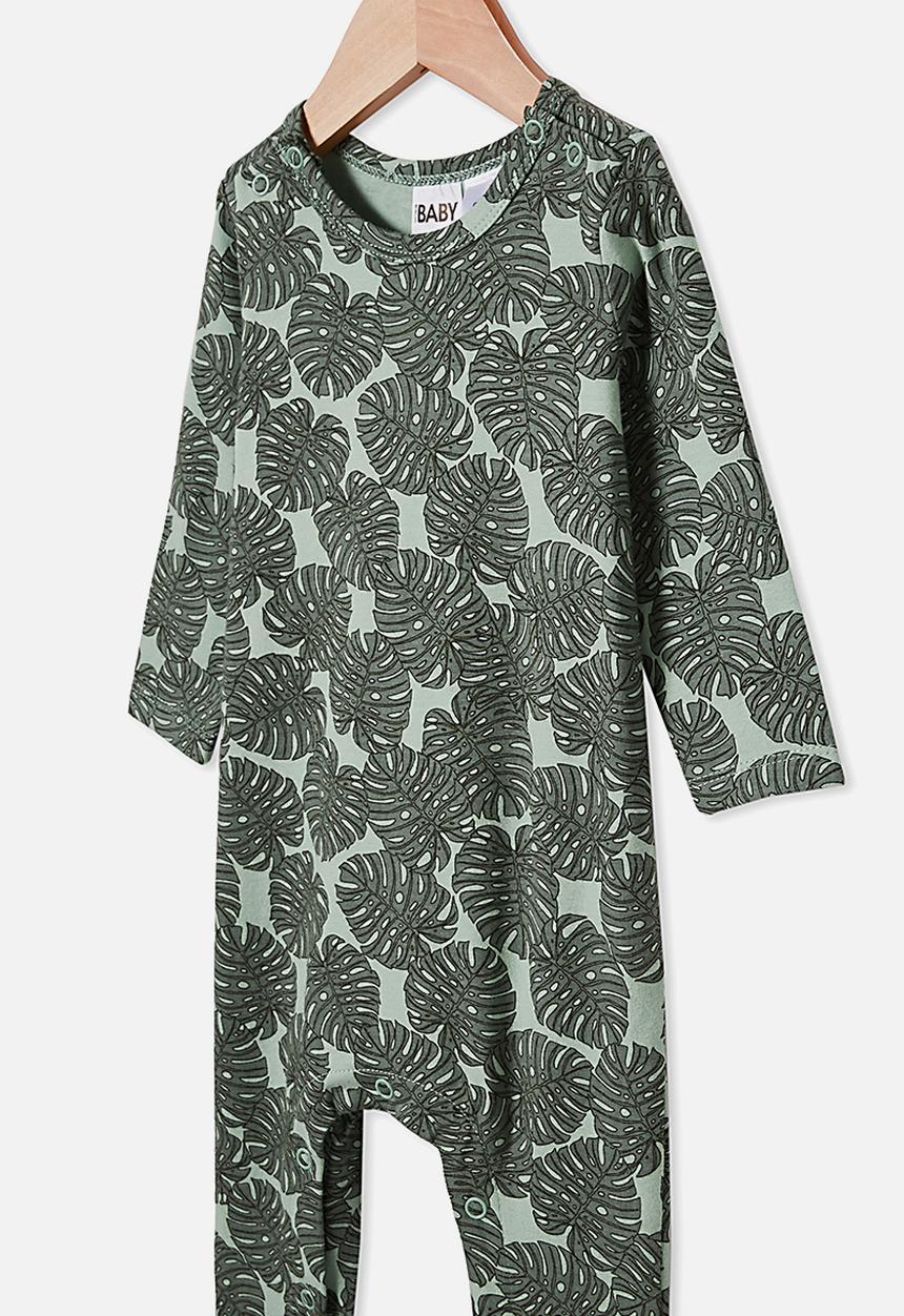 Cotton On - The long sleeve snap romper - smashed avo/tropical leaves