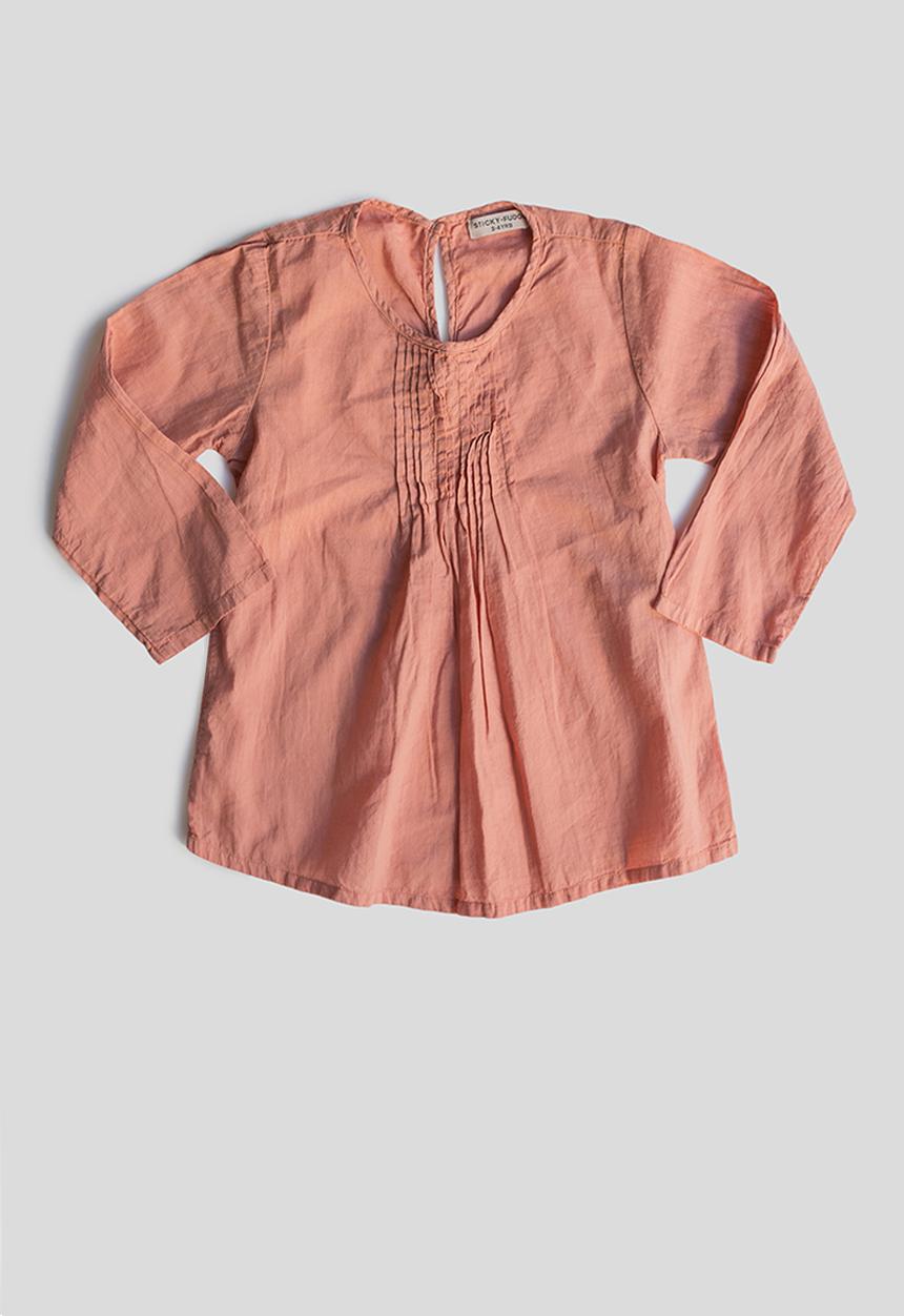 Sticky Fudge - Long sleeve pintuck blouse - salmon