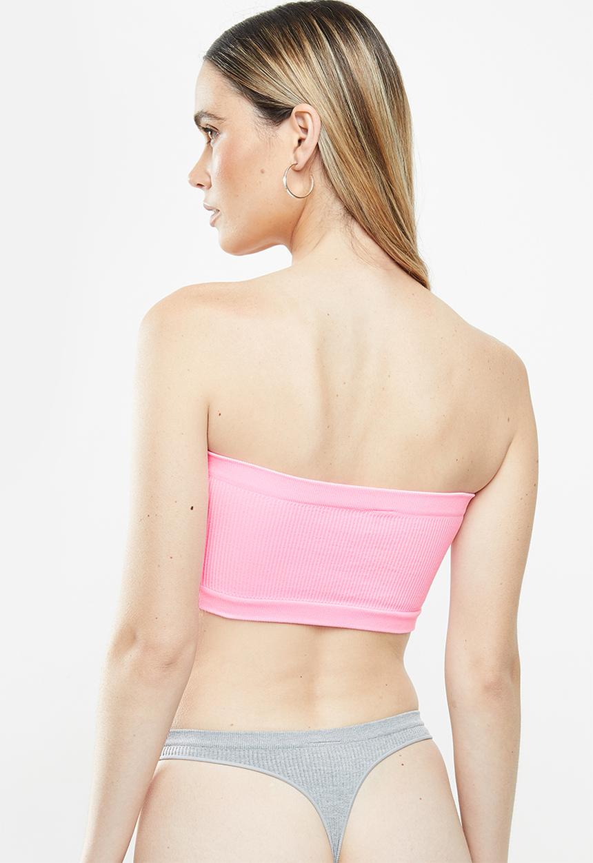 Cotton On - Seamfree rib bandeau 2 pack - white & pink