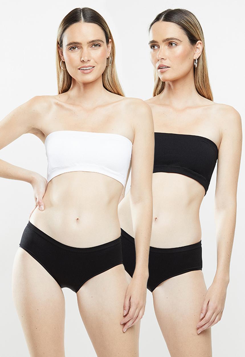 Cotton On - Seamfree rib bandeau 2 pack - black & white