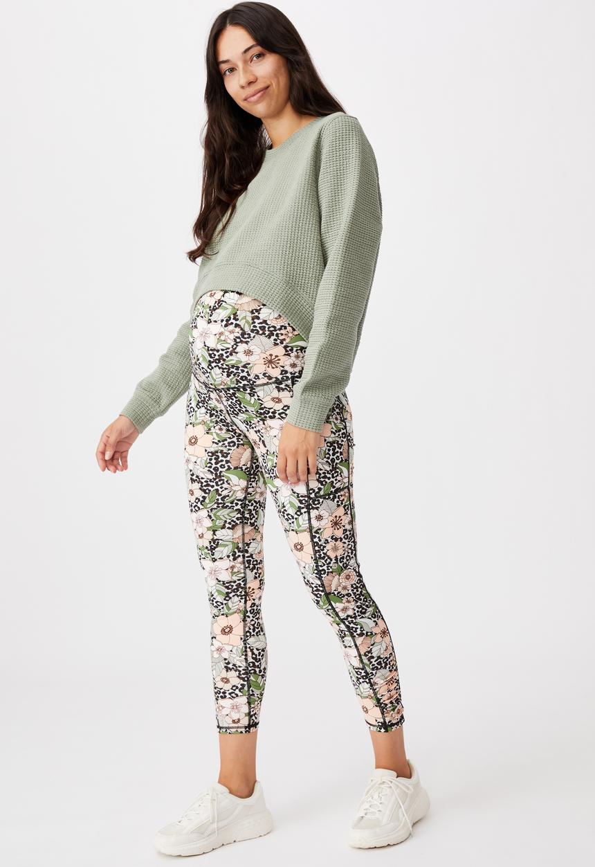 Cotton On - Maternity love you a latte 7/8 tight - tropical leopard