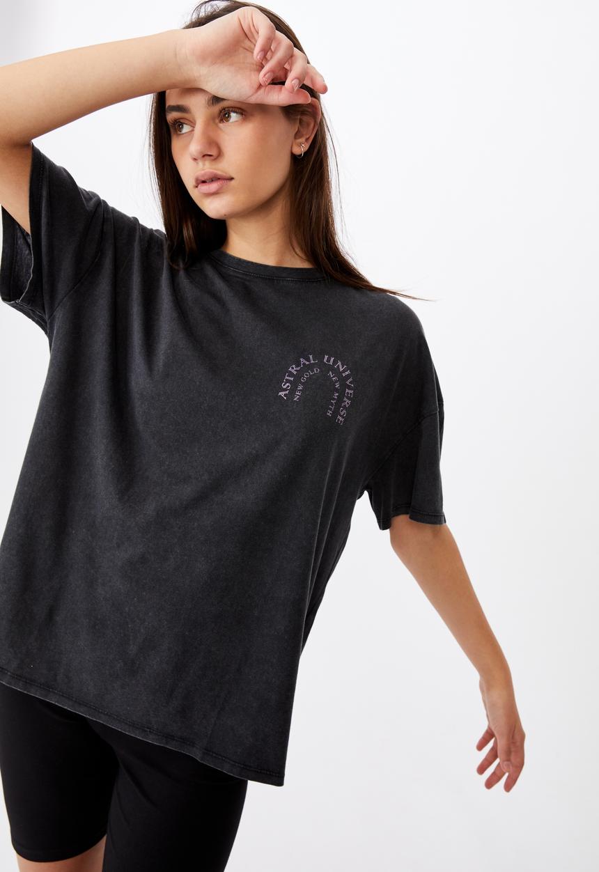 Factorie - Super relaxed graphic tee - washed black