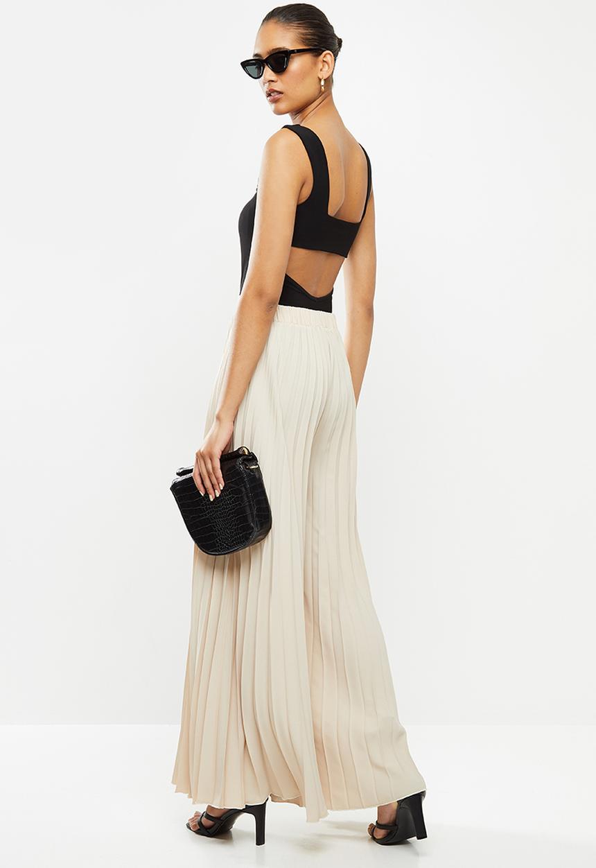 VELVET - Knit square neck backless bodysuit - black