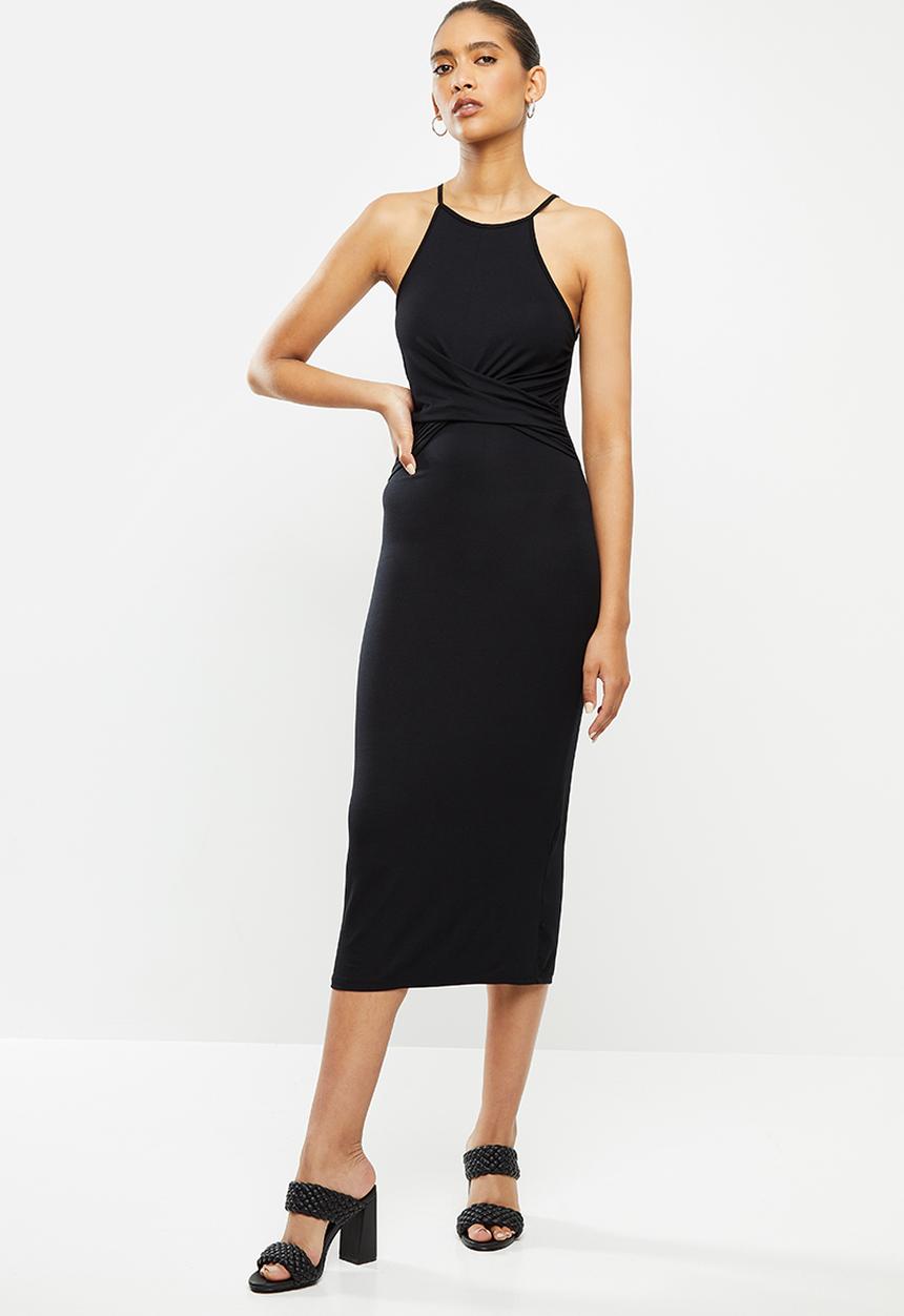 VELVET - Wrap halter midi dress - black