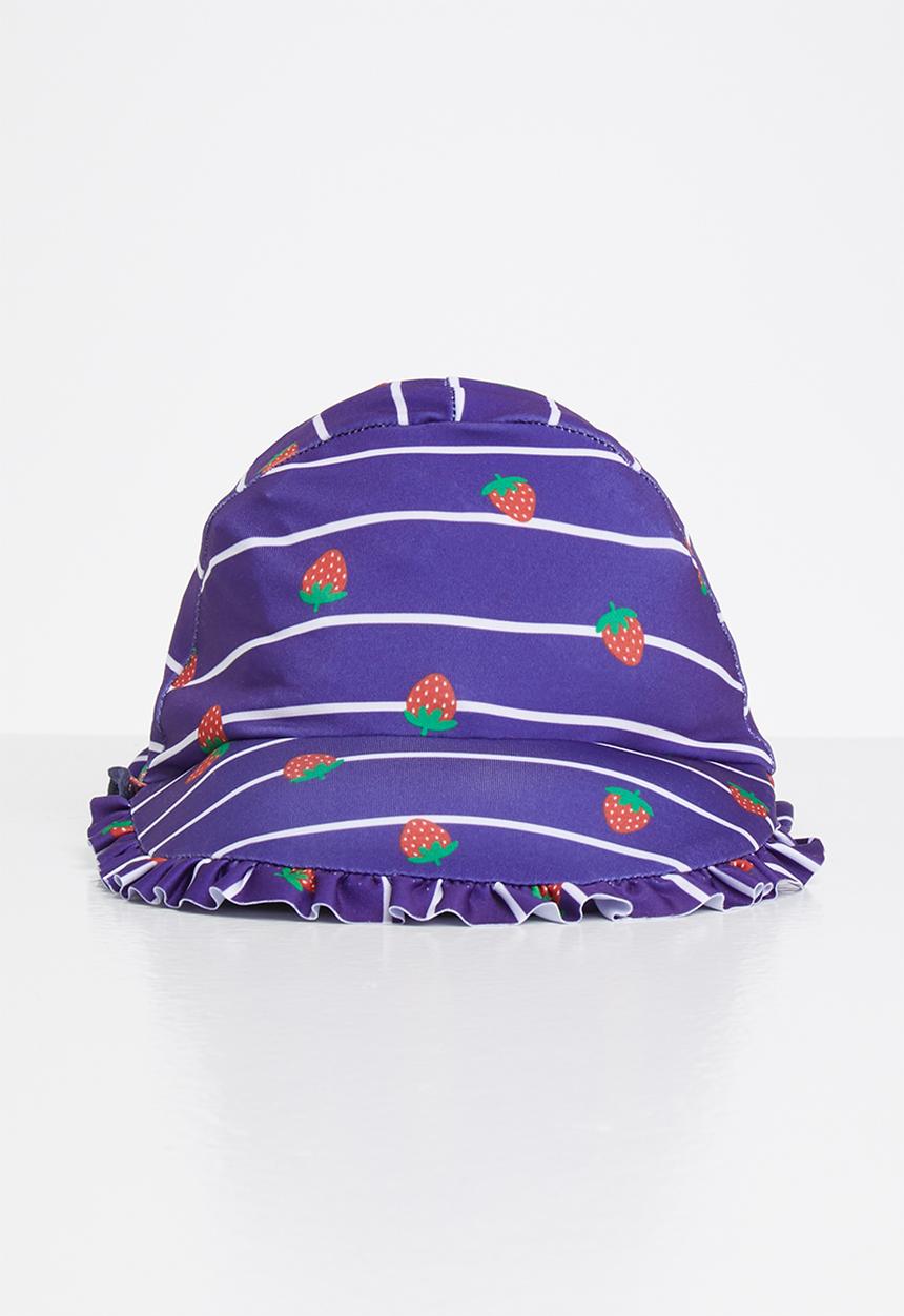 Pop Candy - Strawberry stripe frill trim sunhat - navy