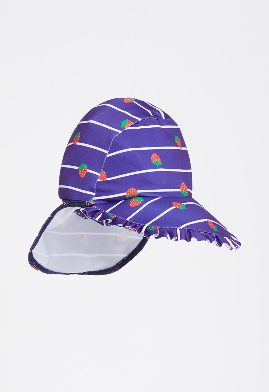 Pop Candy - Strawberry stripe frill trim sunhat - navy