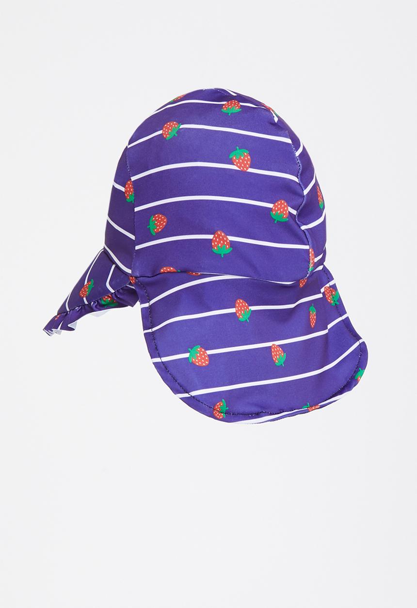 Pop Candy - Strawberry stripe frill trim sunhat - navy
