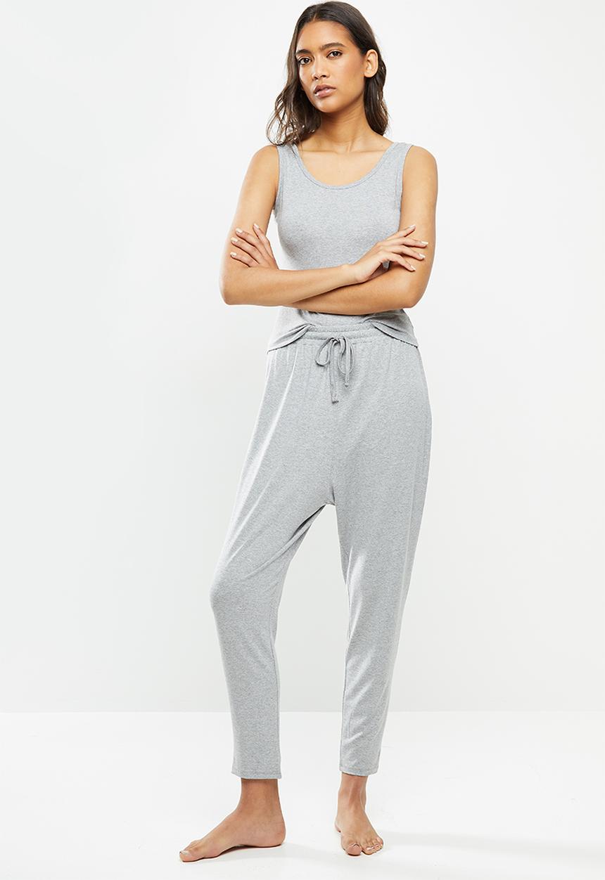Superbalist - Sleep vest & drop crotch pants set - light  grey melange