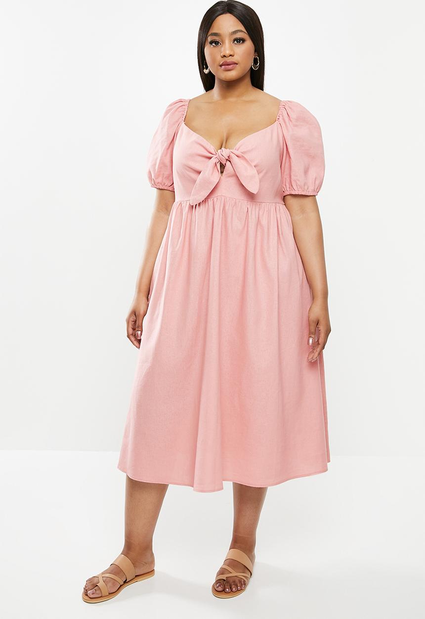 MILLA - Linen tie front dress - rose pink