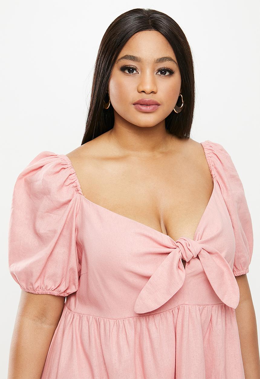MILLA - Linen tie front dress - rose pink