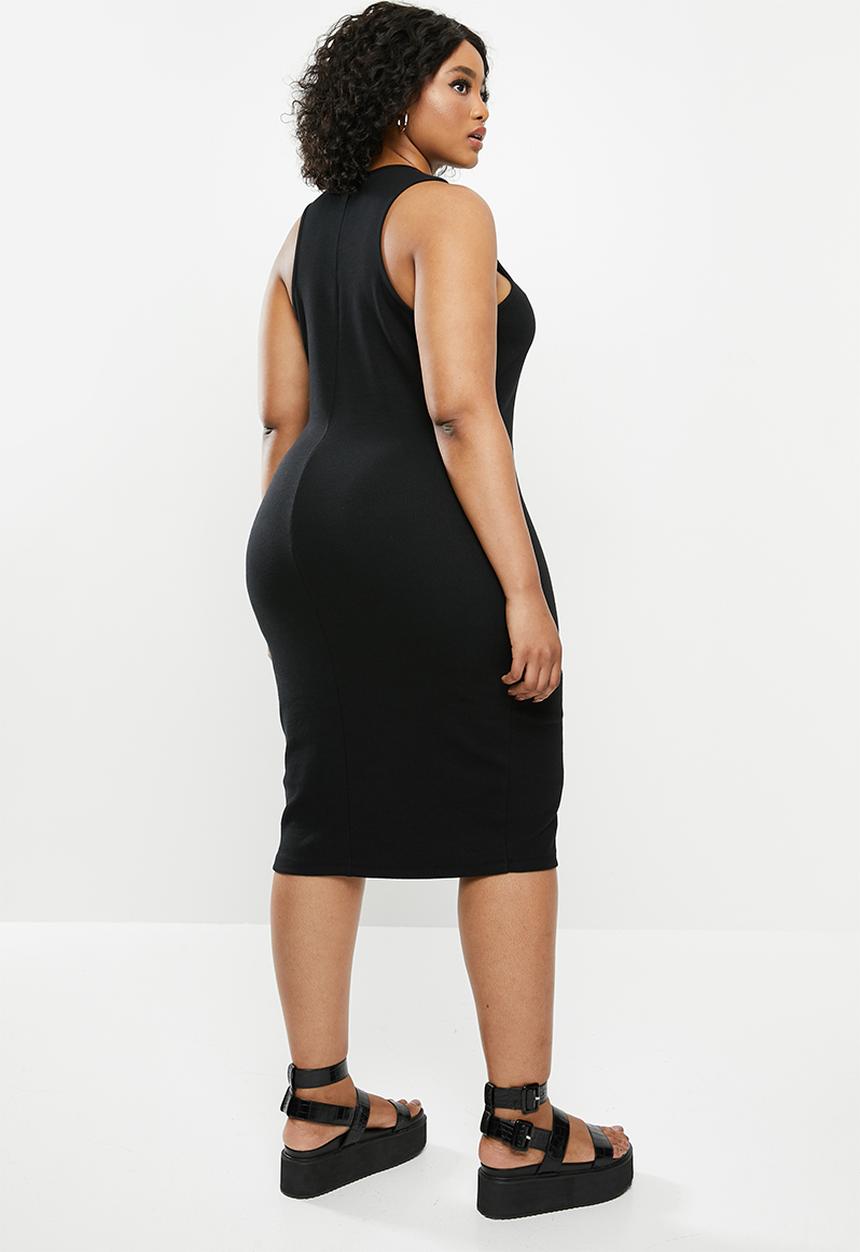 Blake - Sleeveless racer neck bodycon midi dress - black