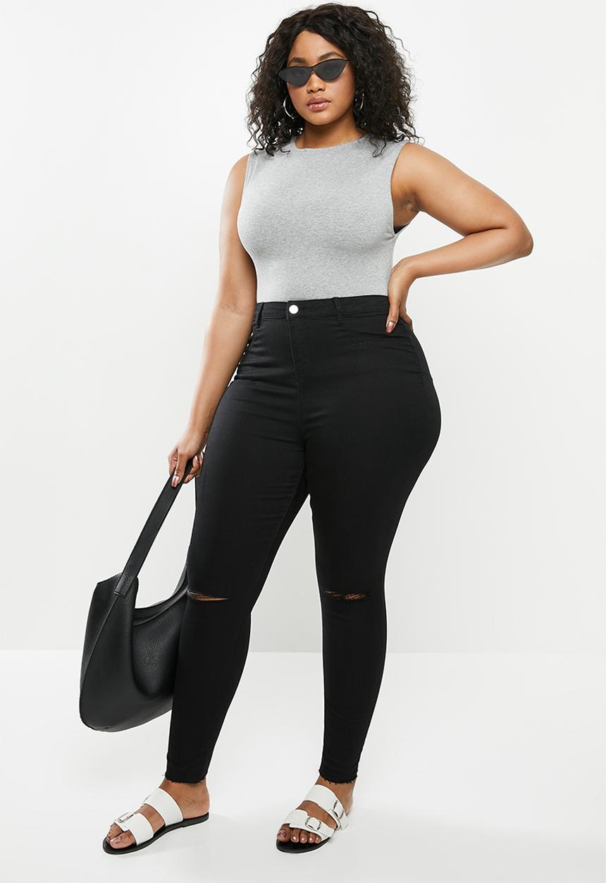 Missguided - Plus lawless slash knee highwaisted supersoft - black