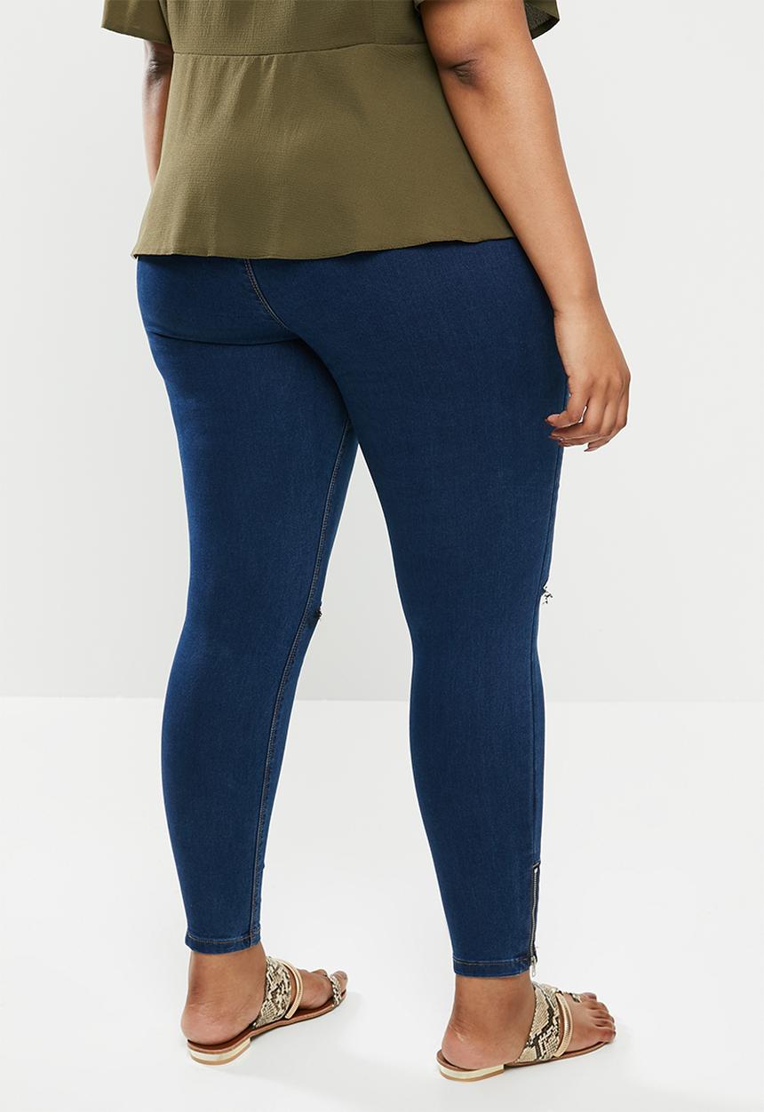 Missguided - Plus lawless slash knee ankle zip jean - deep blue