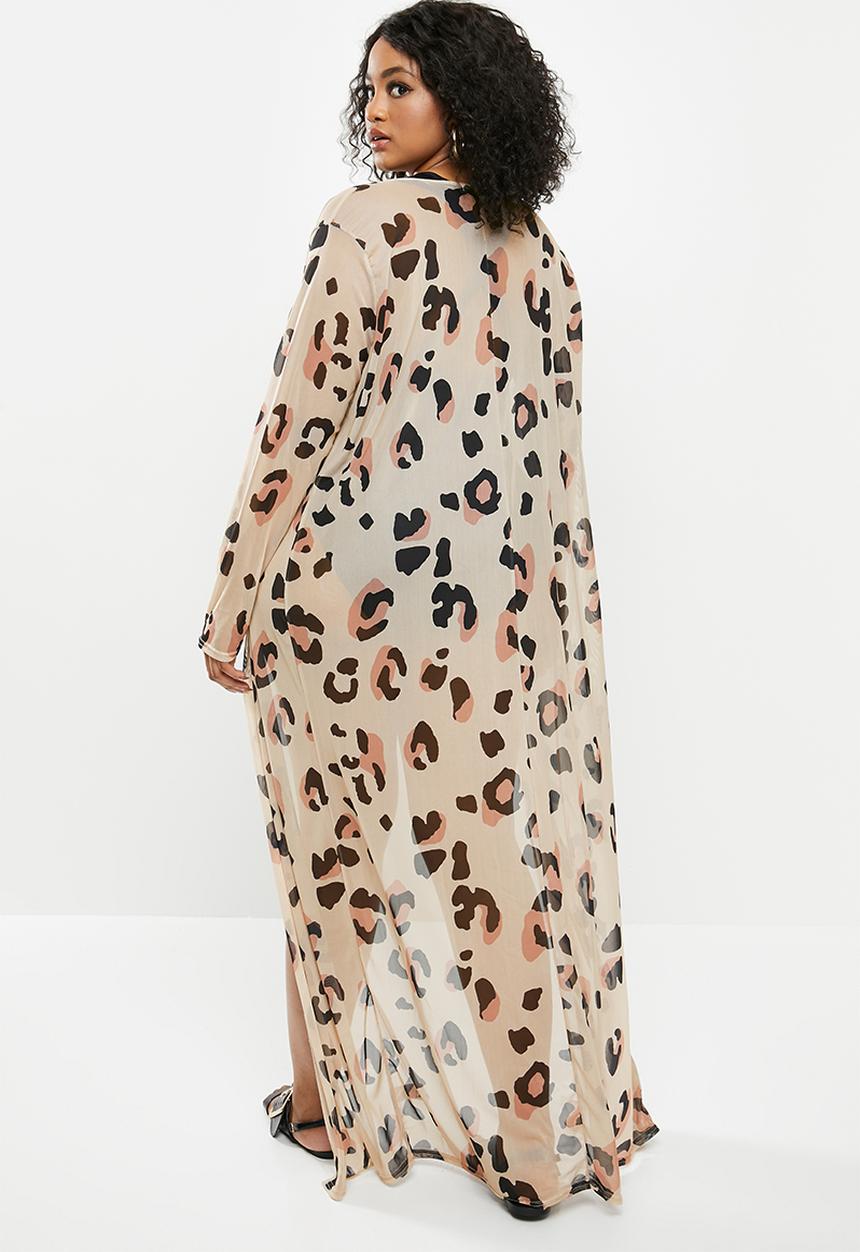 Missguided - Plus size leopard mesh maxi kimono - neutral