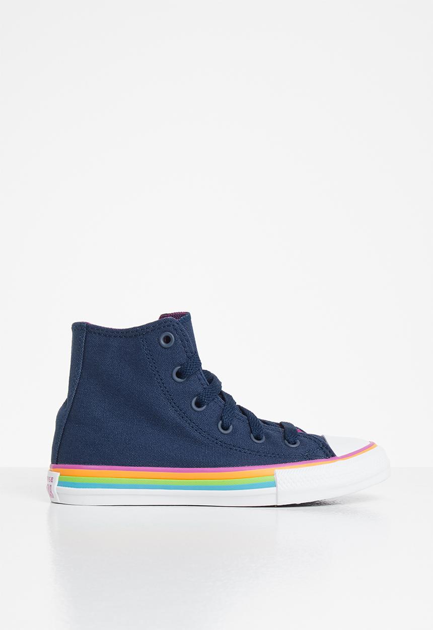 Converse - Chuck Taylor All Star canvas multi-stripe hi b - navy & cactus flower