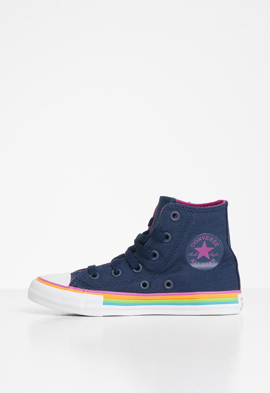 Converse - Chuck Taylor All Star canvas multi-stripe hi b - navy & cactus flower