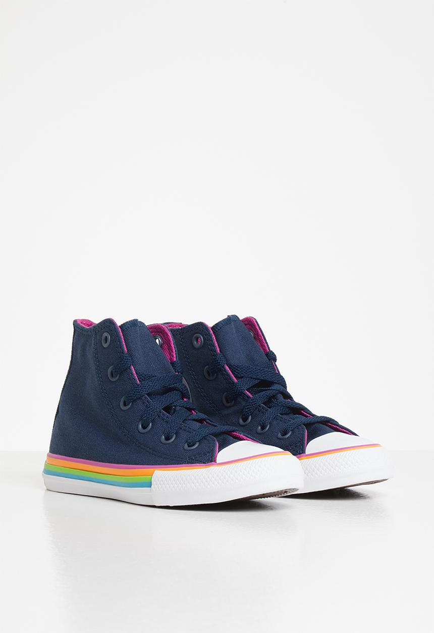 Converse - Chuck Taylor All Star canvas multi-stripe hi b - navy & cactus flower