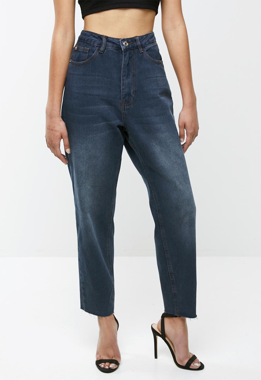 Missguided - Petite riot highrise cut hem mom jean - blue