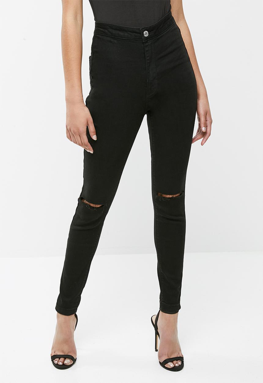 Missguided - Petite vice high waist slash knee skinny - black