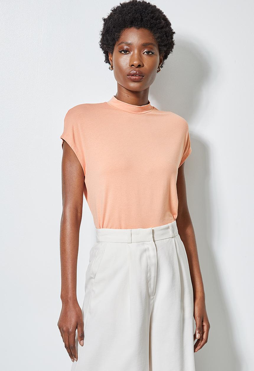 Superbalist - Hi neck tee with grown on sleeve - salmon