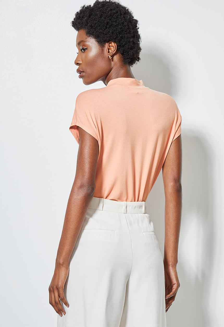 Superbalist - Hi neck tee with grown on sleeve - salmon