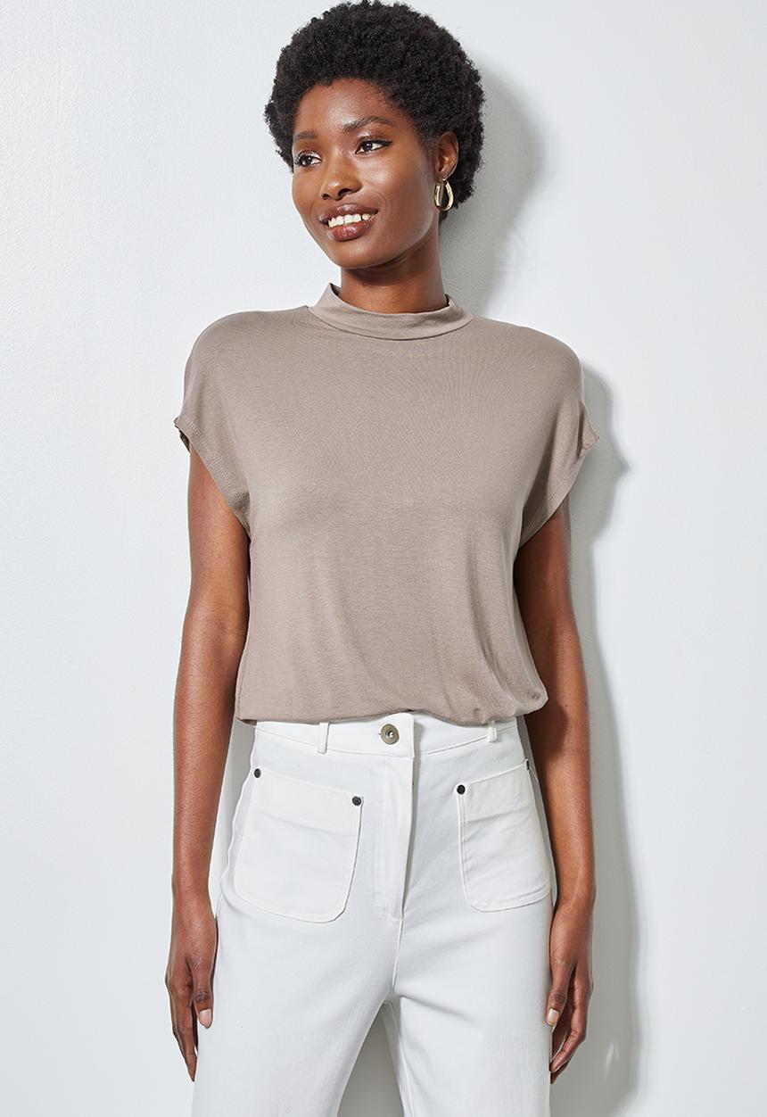 Superbalist - Hi neck tee with grown on sleeve - mocha