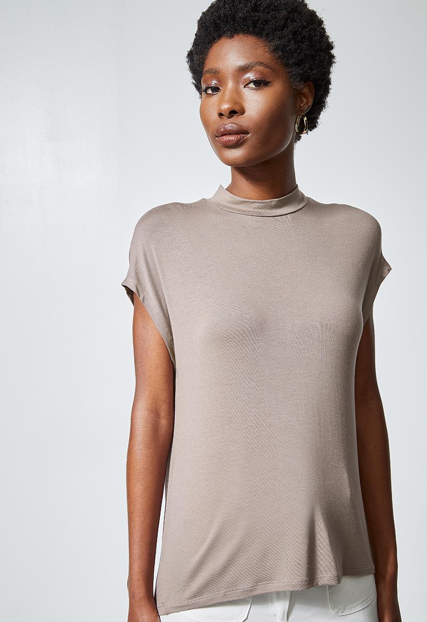 Superbalist - Hi neck tee with grown on sleeve - mocha