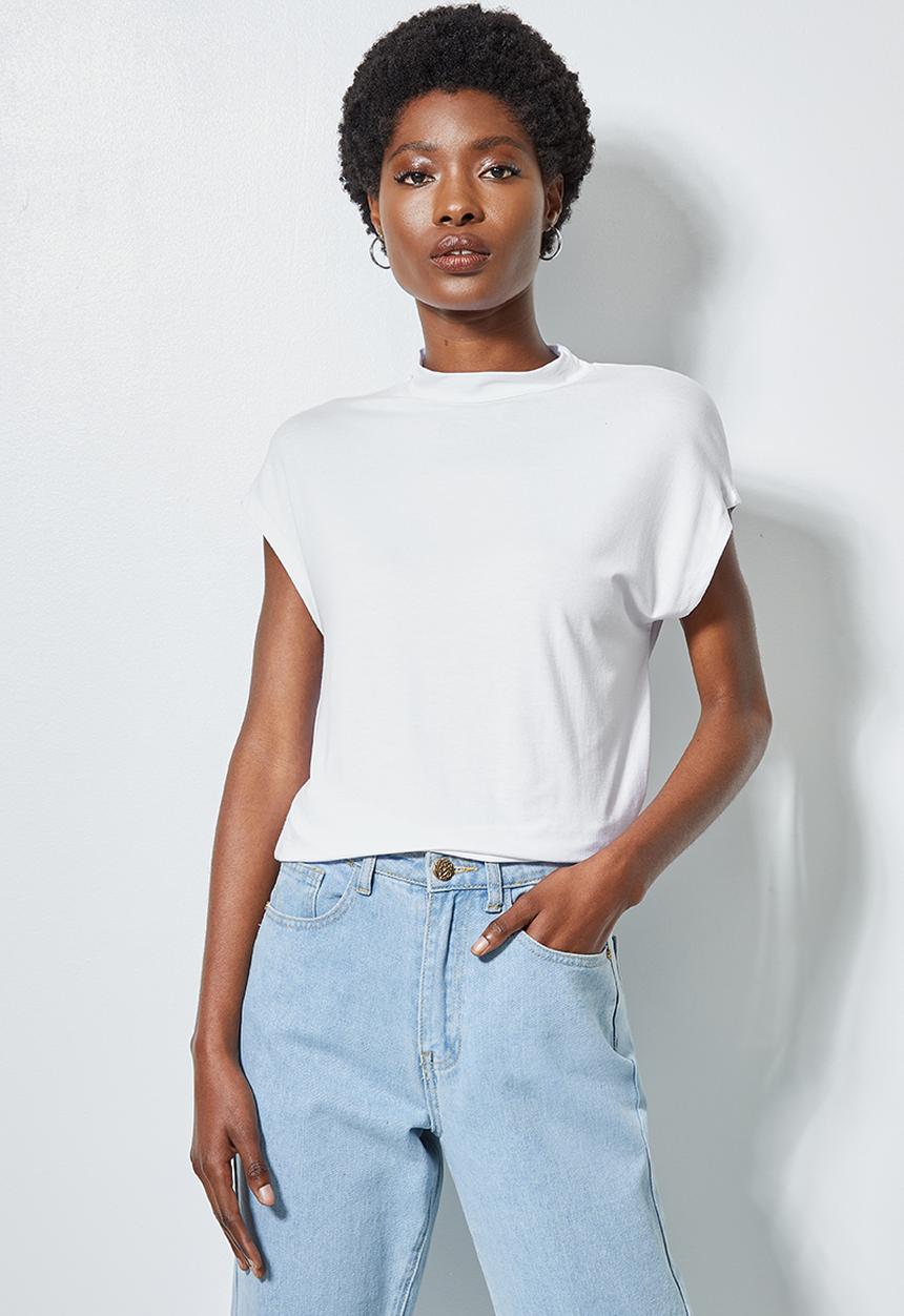 Superbalist - Hi neck tee with grown on sleeve - white