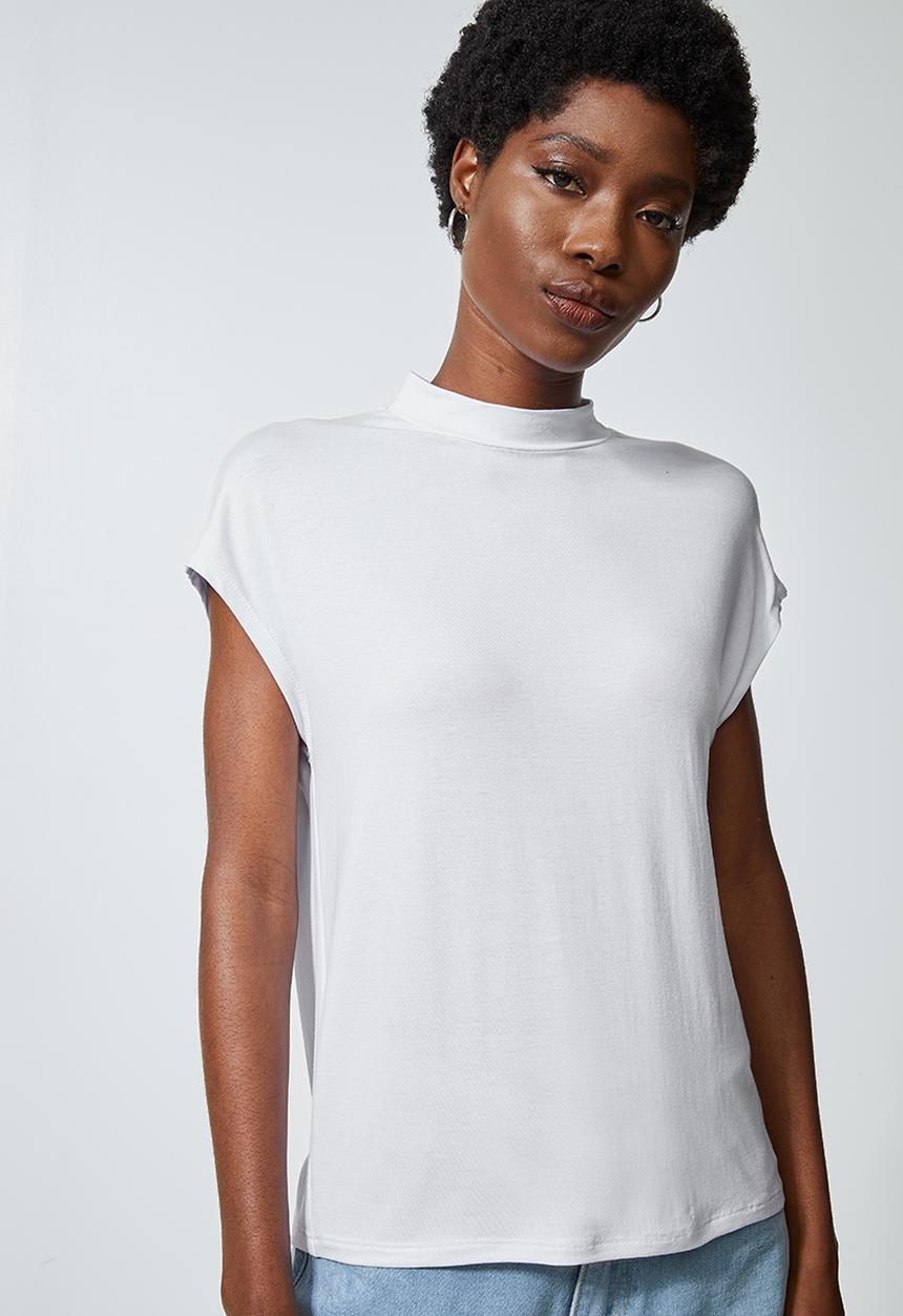 Superbalist - Hi neck tee with grown on sleeve - white