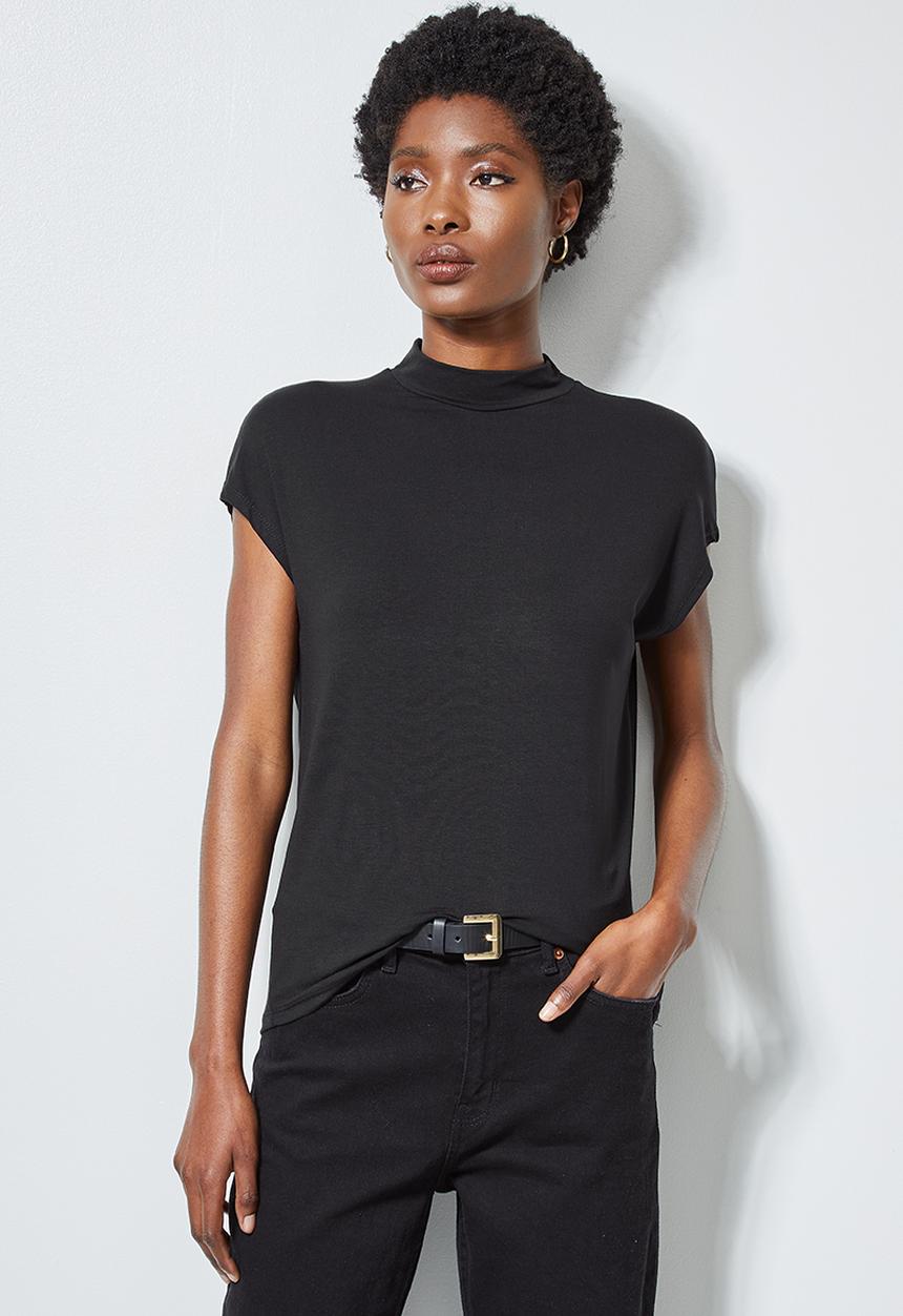 Superbalist - Hi neck tee with grown on sleeve - black