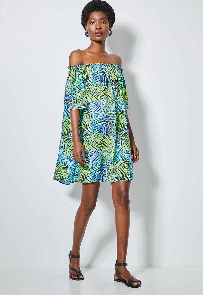 Superbalist - Basic off the shoulder mini dress - tropical jungle palm
