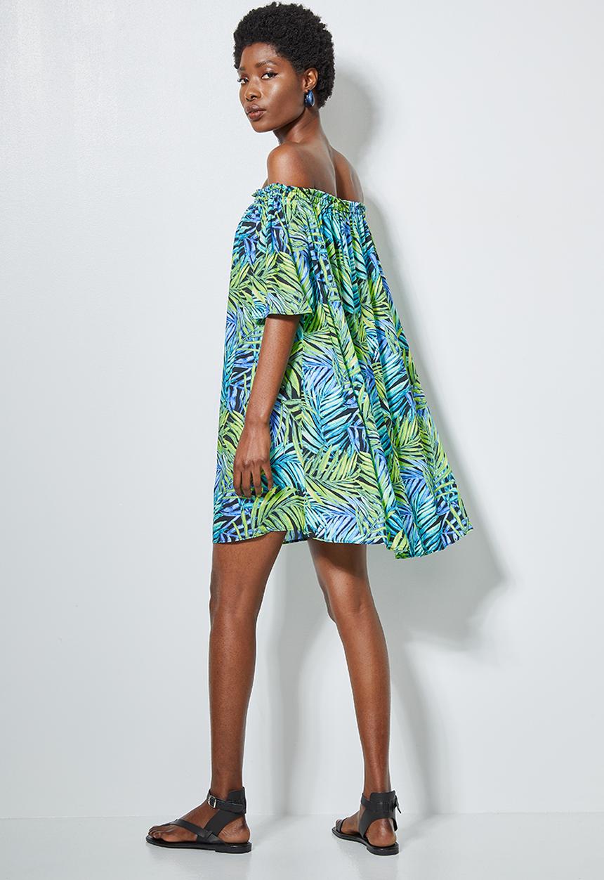 Superbalist - Basic off the shoulder mini dress - tropical jungle palm