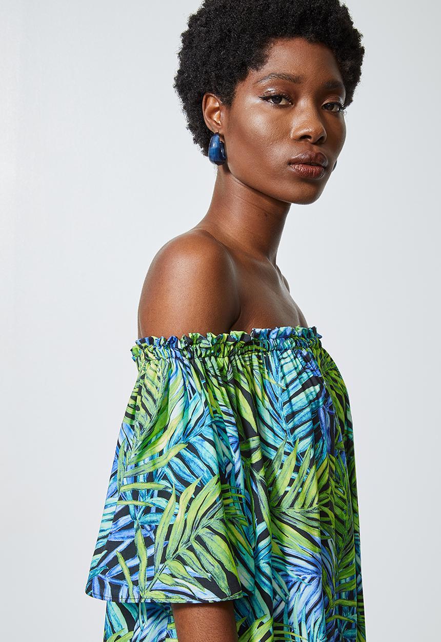 Superbalist - Basic off the shoulder mini dress - tropical jungle palm