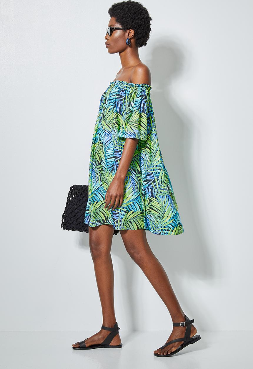 Superbalist - Basic off the shoulder mini dress - tropical jungle palm