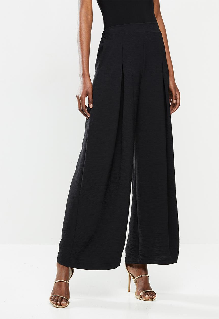 VELVET - Pleat front palazzo pant - black