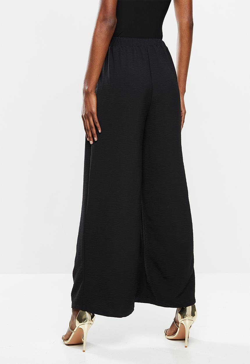 VELVET - Pleat front palazzo pant - black