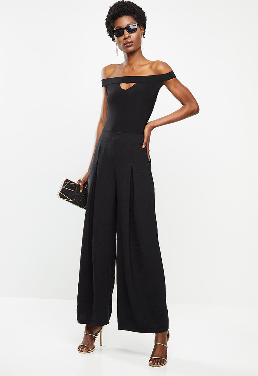 VELVET - Pleat front palazzo pant - black