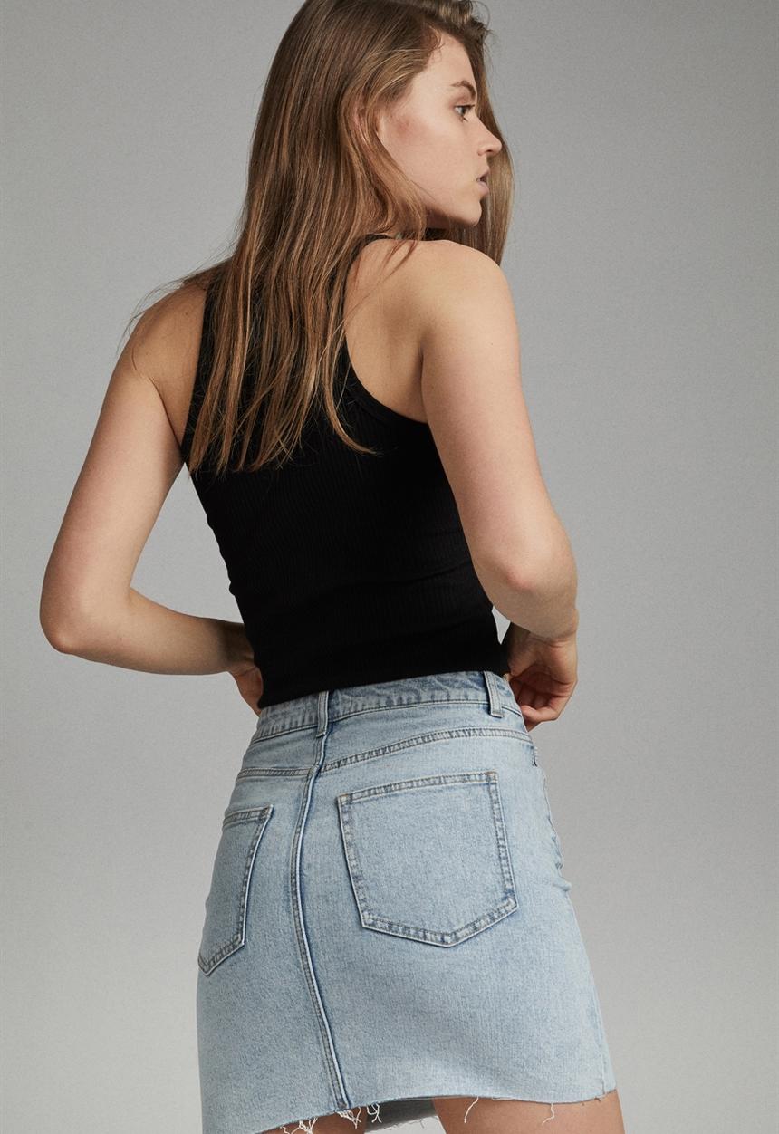 Cotton On - Classic stretch denim mini skirt - blue