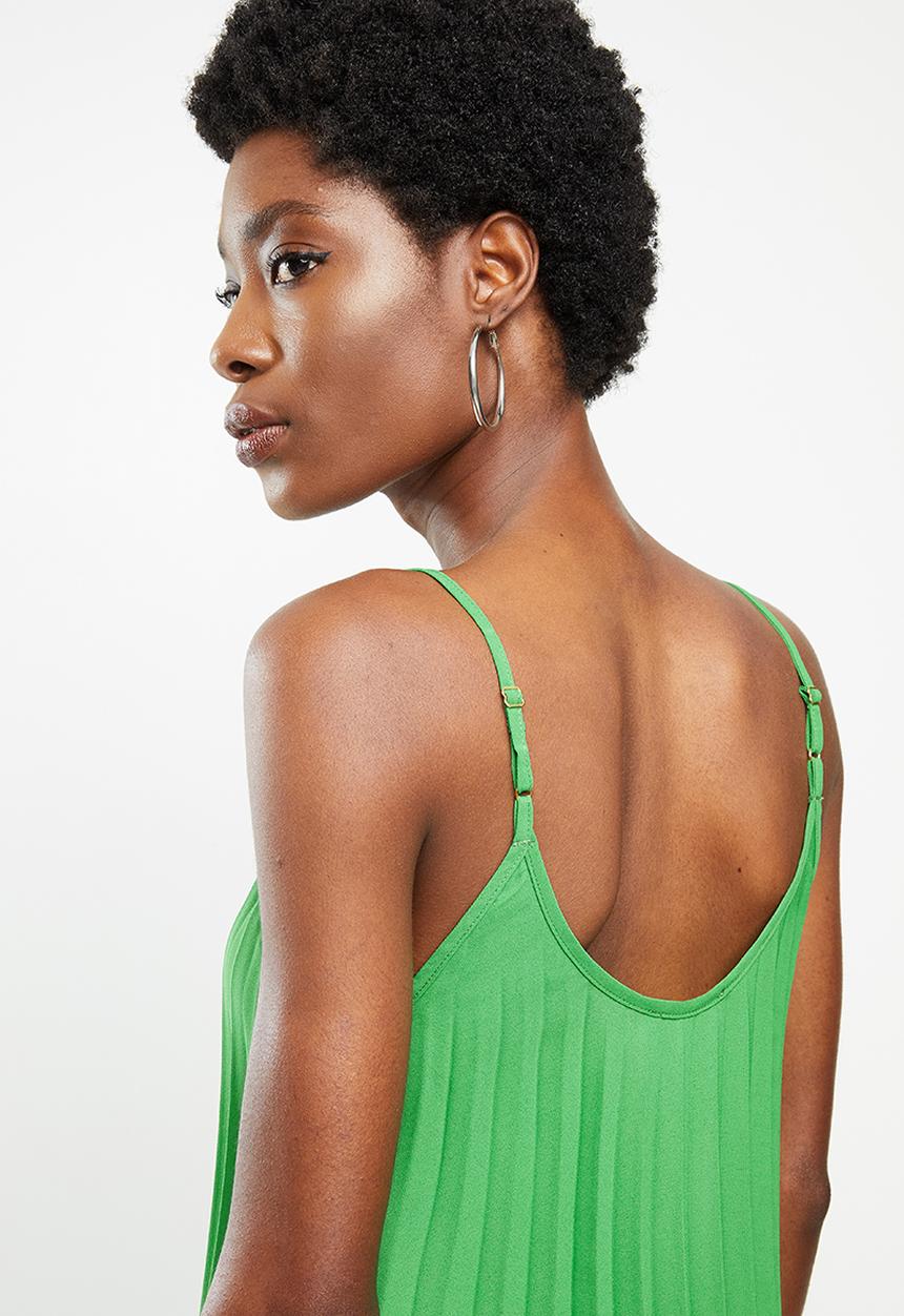 VELVET - Sunray pleated strappy cami - green