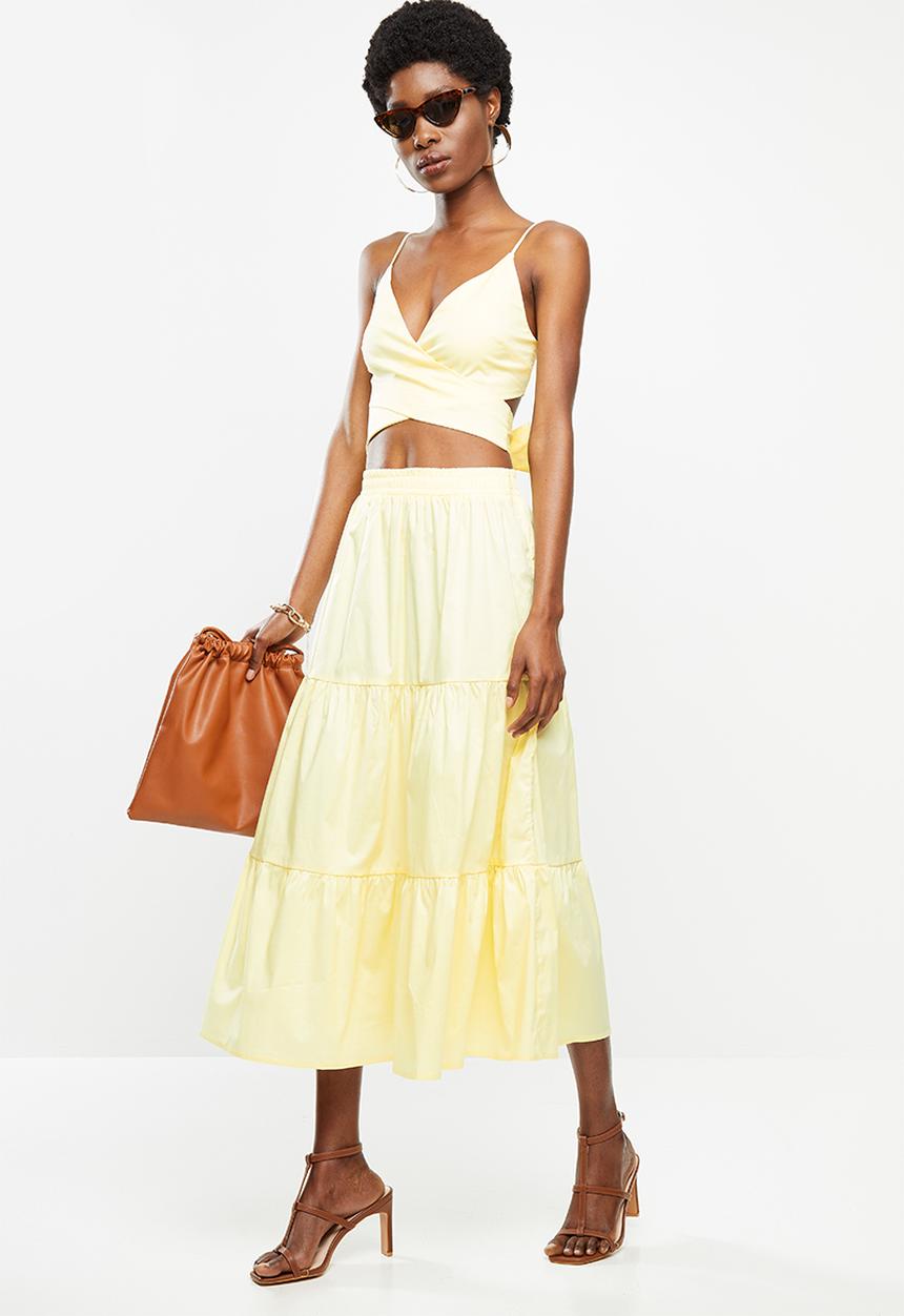 VELVET - Poplin tiered midi skirt - butter yellow