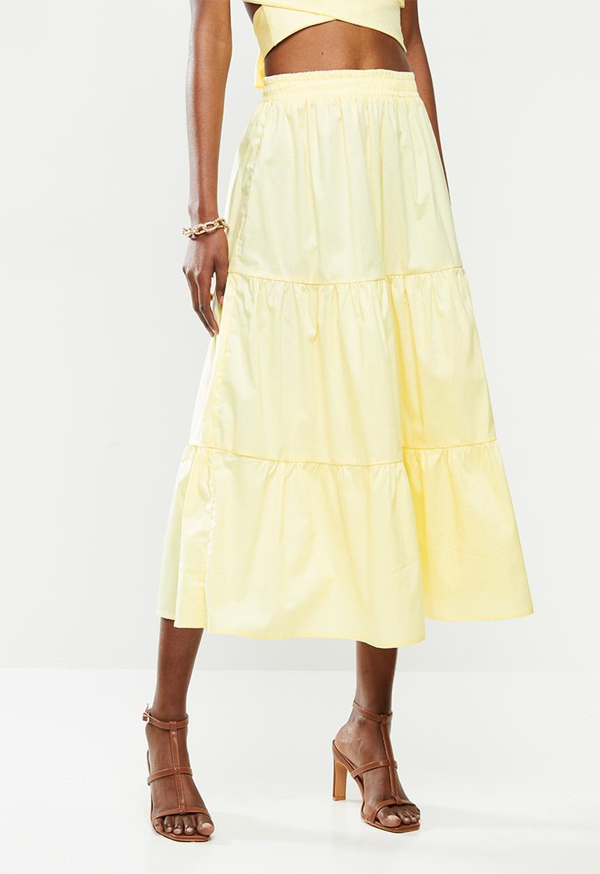 VELVET - Poplin tiered midi skirt - butter yellow