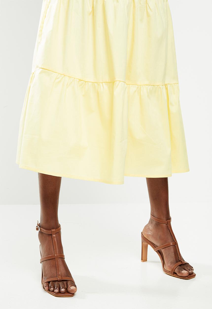 VELVET - Poplin tiered midi skirt - butter yellow