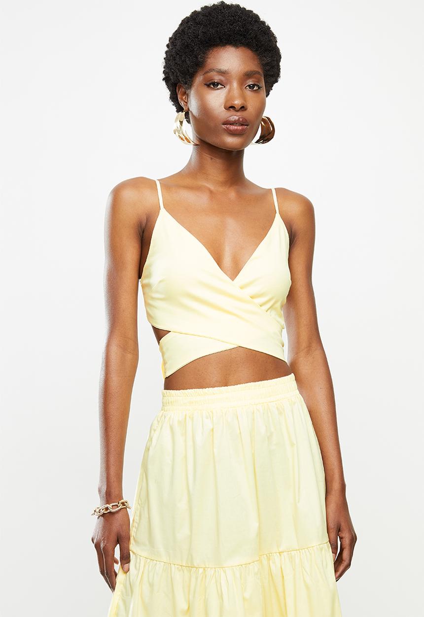 VELVET - Wrap tie back crop top bralette - butter yellow