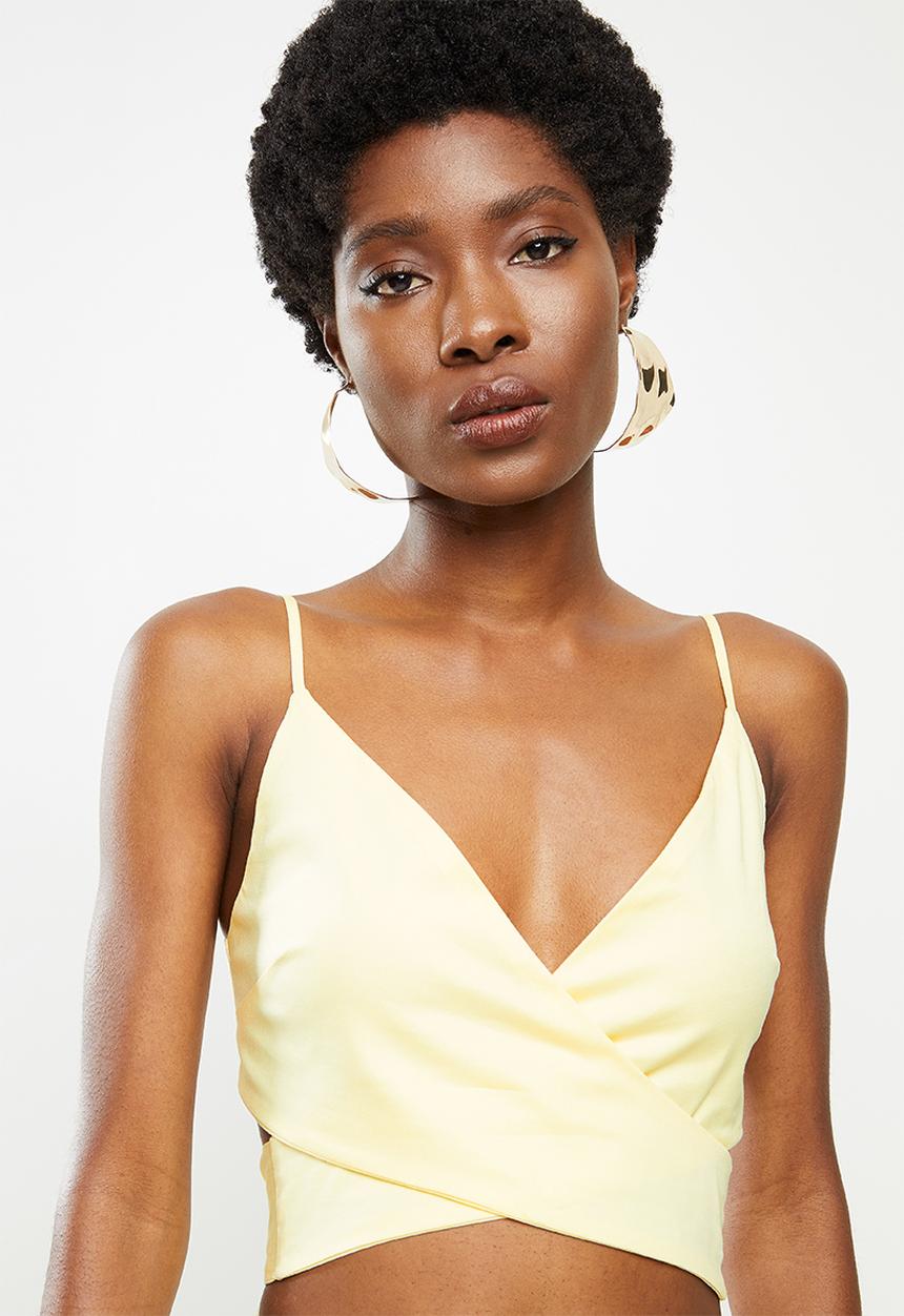 VELVET - Wrap tie back crop top bralette - butter yellow