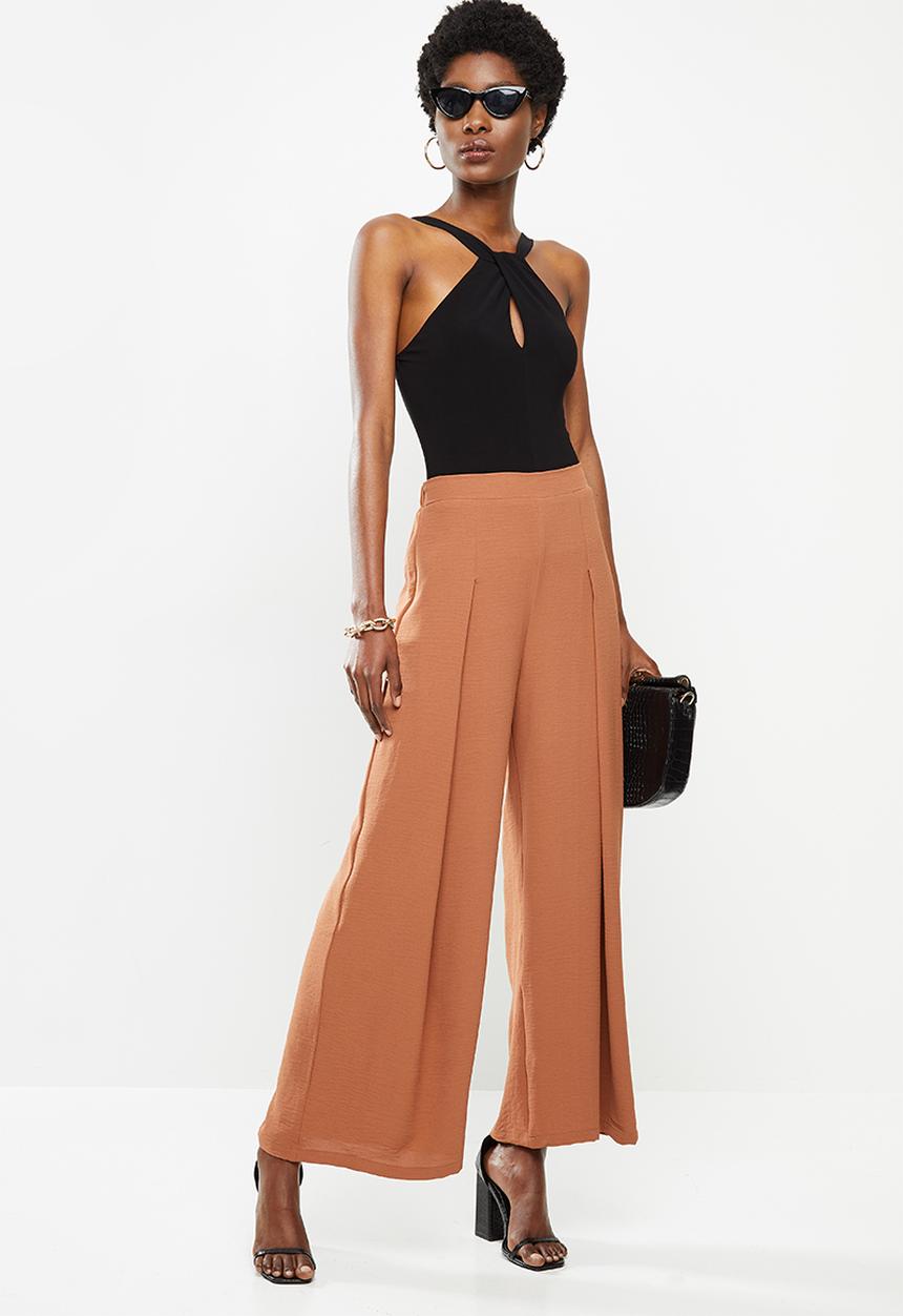 VELVET - Pleat front palazzo pant - hazel brown