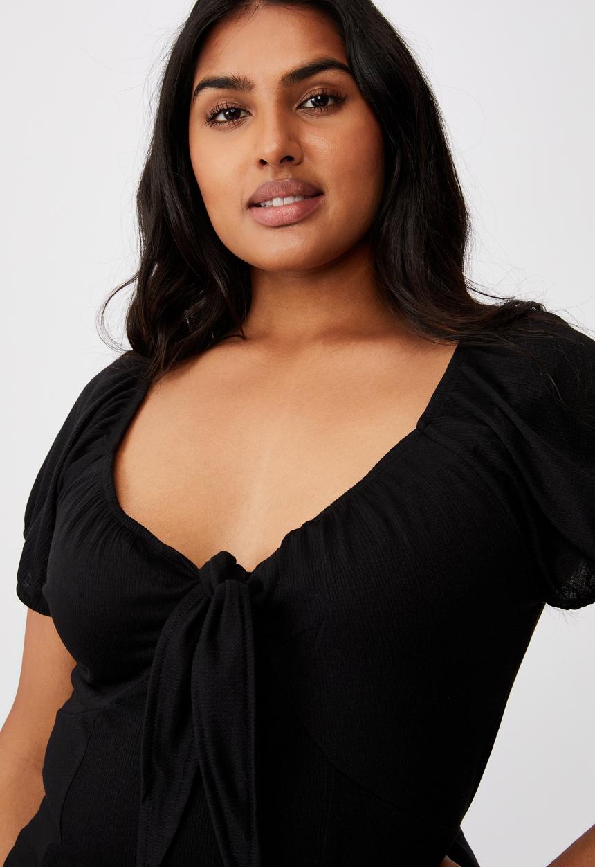 Cotton On - Curve sally sweetheart short sleeve top - black