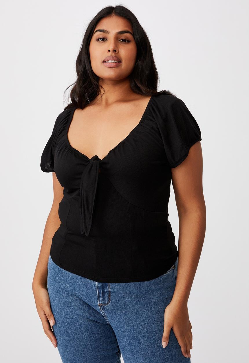 Cotton On - Curve sally sweetheart short sleeve top - black