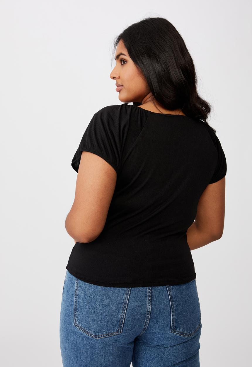 Cotton On - Curve sally sweetheart short sleeve top - black