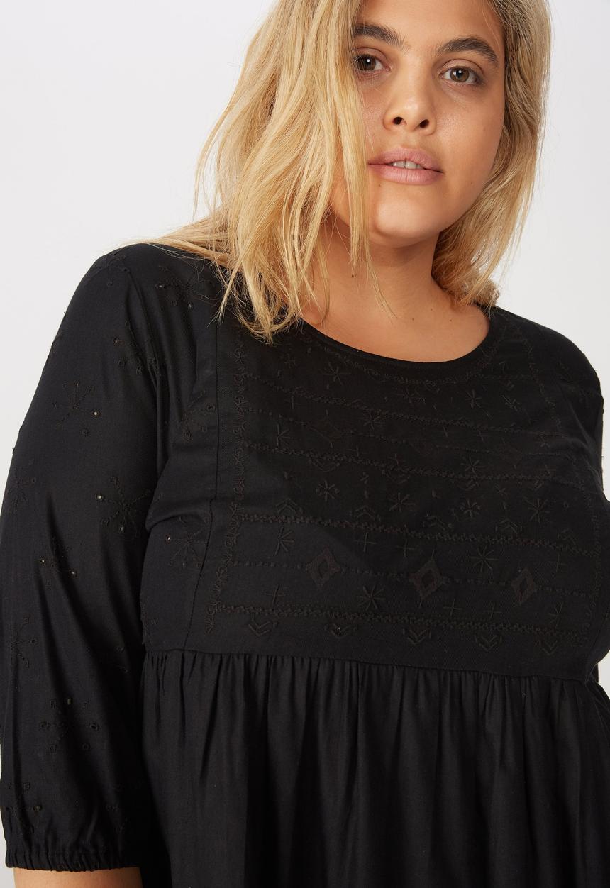 Cotton On - Curve woven bethany babydoll dress - black