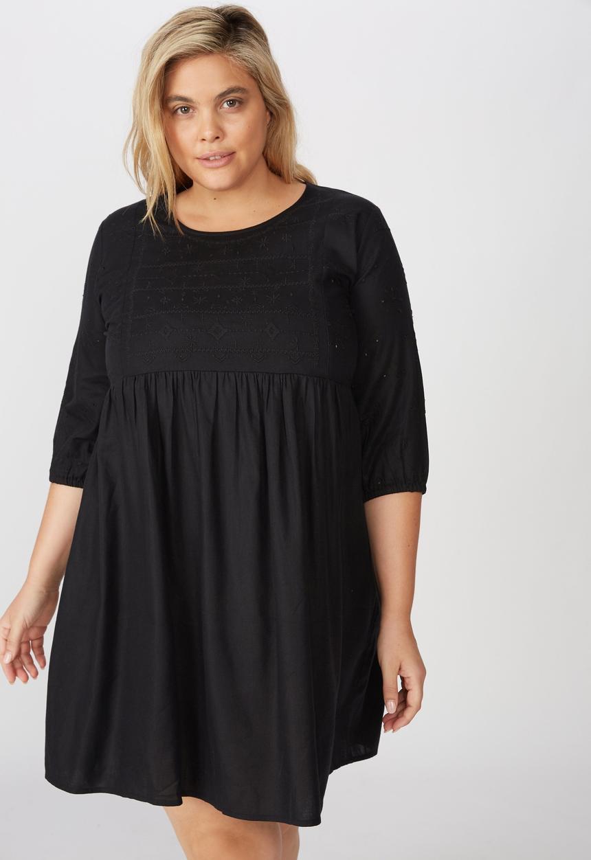 Cotton On - Curve woven bethany babydoll dress - black